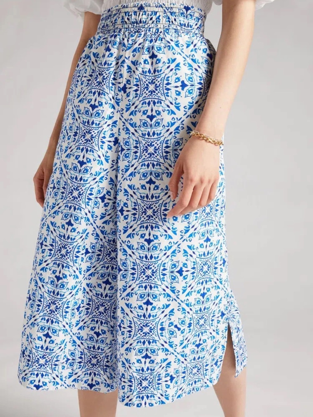 Maeve by Anthropologie Blue Printed Wide-Leg Pull-On wide leg capris Size L